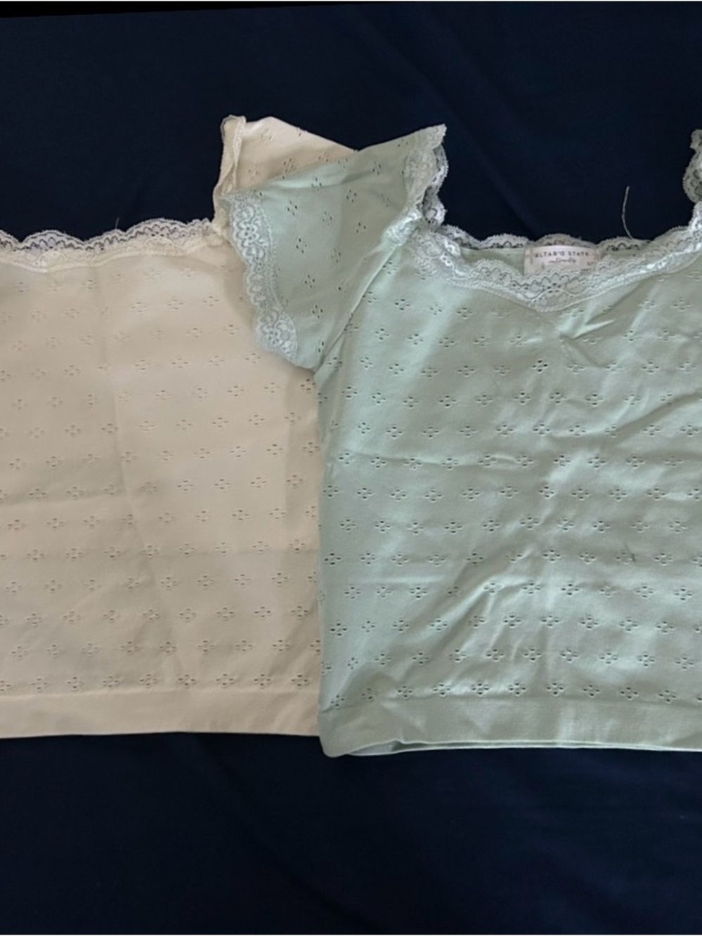 Altar'd State Mint Eyelet Lace Trim Crop Top